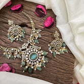 Vriksham Oval Dual Peacock Stone Victorian Hasli Choker-Pastel Green-G16272